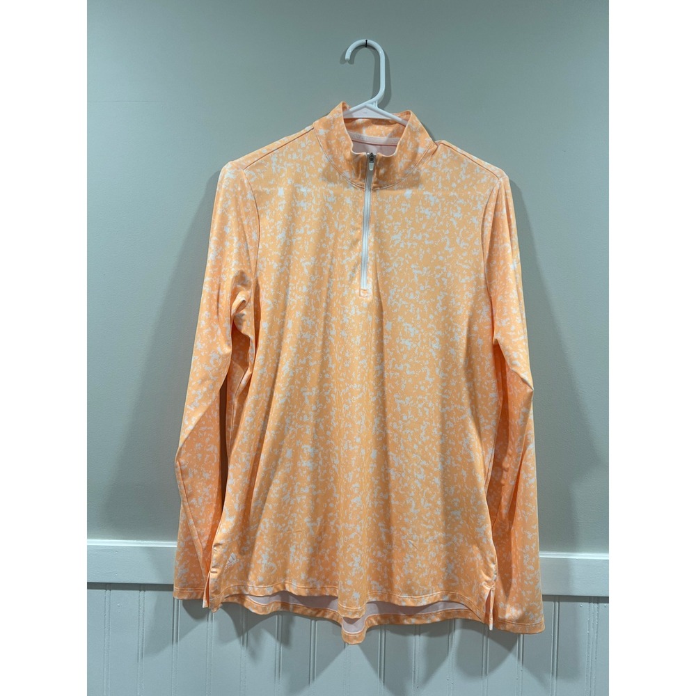 Adidas Primegreen Quarter Zip Long Sleeve Golf Top Athletic Orange Women Size L